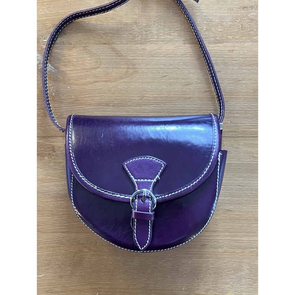 GRECA Leather Purple Saddle Bag Crossbody Purse Vintage Adjustable Strap